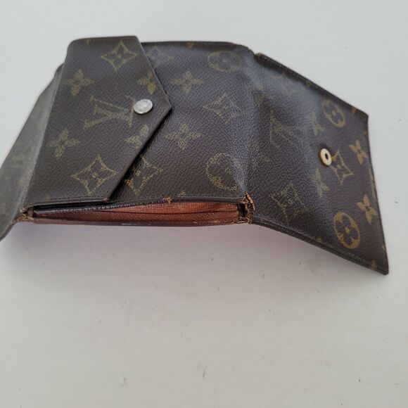 LOUIS VUITTON Vintage 80s Monogram Leather Wallet Brown Medium Trifold Elise - Picture 7 of 13